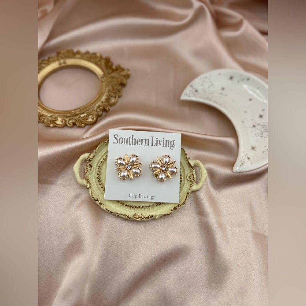 Southern Living Rose Gold Floral Clip Earrings - Picture 3 of 4